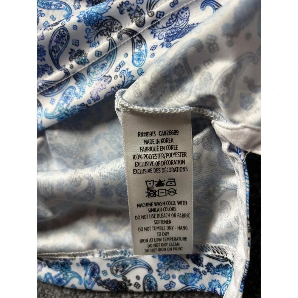 NWT Robert Graham Polo Shirt Mens Medium White Blue Paisley Shark Bait Golf - Picture 6 of 8